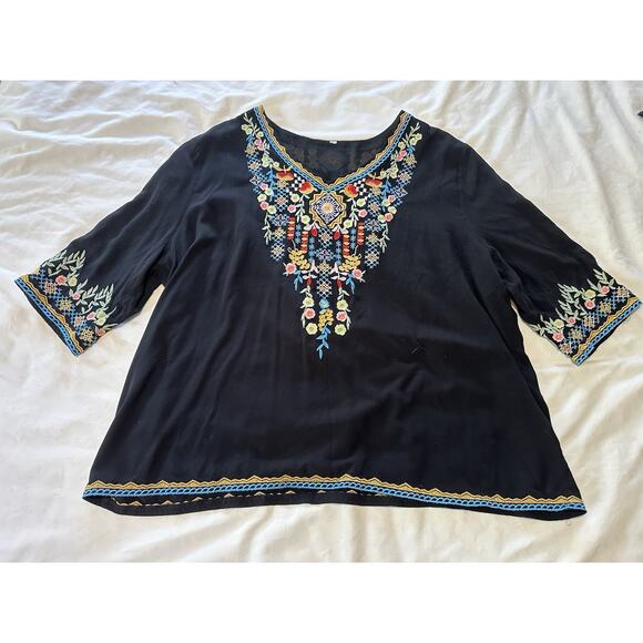 Boho Embroidered Black Tunic Top | Pit To Pit 27” | XL-XXL - Picture 1 of 6